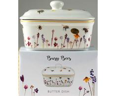 Butterdose mit Deckel, China-Keramik, mit hübschen Aquarell-Motiven, Design der Jennifer-Rose-Gallery für Busy Bees