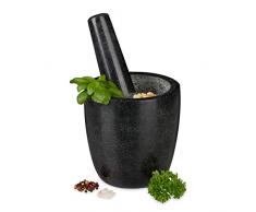 Relaxdays Granit Mörser mit Stößel, robust & langlebig, Gewürze, Kräuter, polierter Steinmörser, Ø 13 cm, 500ml, schwarz