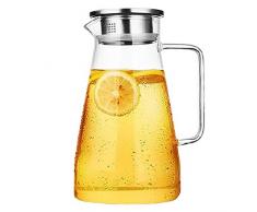 THEE Glas Krug Glaskrug Wasserkrug Saftkrug Kühlschrankkrug Karaffe aus hitzebeständigem Borosilikatglas mit Filter