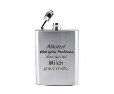 Edelstahl Flachmann mit Gravur - Alkohol löst Keine Prpbleme, Aber das TUT Milch ja auch Nicht. - Lustig - als Geschenk oder zu Weihnachten (190 ml)