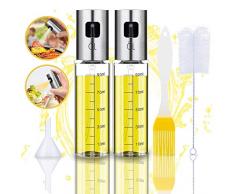 Oil Sprayer Olivenöl Sprüher zum Kochen 4 in 1 nachfüllbare Öl- und Essigspender Flasche mit Backpinsel, Flaschenbürste und Öltrichter zum Grillen,Salat Machen,Kochen,Backen,Braten,Grillen,2 Stck
