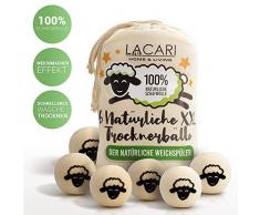 Lacari ® [6x] XXL Trocknerbälle für Wäschetrockner - Der natürliche Weichspüler aus 100% Schafwolle - In Handarbeit gefertigt - Pflegt die Wäsche besser