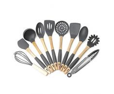 MODGS Küchenhelfer-Set, 10 Stücke Durable Sicheres Silikon Küchenutensilien Set Für antihaftbeschichtete Pfanne, Silikon Und Hochwertiger Holzgriff, BPA-frei