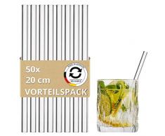 Glas Strohhalme 20cm, 50 Stück - Wiederverwendbare klarglas Trinkhalme aus Spezialglas, Nachhaltig: plastikfreie Glashalme ohne Kunststoff, Glasstrohalme für Cocktails, Smoothies, Saft, Long-Drings
