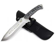 Explorer - Outdoor Camping Gürtelmesser Jagdmesser Überlebensmesser Survival Bushcraft Messer, Premium Qualität, Stahl MOVA-58, Lederscheide und Feuerstahl. Entworfen