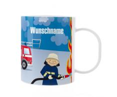 Striefchen® Kinder Tasse aus Kunststoff mit Wunschame - Motiv: Feuerwehrmann