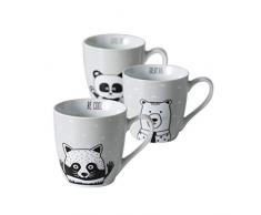 Bloominghome Jumbotasse Panda Bär Waschbär hellgrau Porzellan 10 cm Jumbobecher 3er-Set