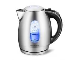 Aigostar Queen 30CDZ - Wasserkocher aus Edelstahl mit LED-Beleuchtung, 2200 Watt mit 1,7 Liter Großraum, 360° Basis, kochtrocknender Schutz, BPA frei.