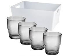4 x Trinkglas grau aus Acryl 230 ml + Box - Campinggeschirr Zubehör Trinkgläser Glas - Picknick Gläser Trinkbecher Kunststoff Wasserglas Partyzubehör Campingküche Plastikglas Kunststoff Kinderbecher