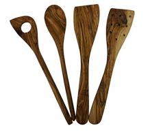 Olivenholz Küchenhelfer Set 4 Teile Oliven Holz Kochlöffel Pfannenwender Koch Löffel Set