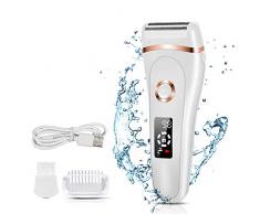 Damenrasierer elektrisch, Elektrorasierer für Damen USB wiederaufladbarer Nass und Trockenrasierer mit LED Anzeige für Achseln, Beine und Bikinizone, Schmerzfreier persönlicher Haarrasierer