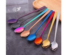 Do Buy Dessertlöffel Lang Stiel Teelöffel Eislöffel Bunt 18/10 Edelstahl Longdrinklöffel 20 cm Lange Löffel für Kaffee Latte Eistee Löffel, Yoghurtlöffel Cocktaillöffel 8-teilig Milchshake Löffel