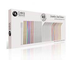 40er Set| 36 Wiederverwendbare Edelstahl Strohhalme Bunte Metall Trinkhalme (Gebogene & Gerade), 4 Reinigungsbürsten| Umweltfreundlich & Spülmaschinenfest| Cocktails Smoothies Weihnachtsgeschenk