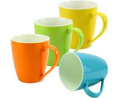 matches21 Tassen Becher Kaffeetassen Kaffeebecher bunt Unifarben/einfarbig grün blau gelb orange Porzellan 4-tlg. Set je 10 cm / 350 ml