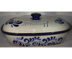 Töpferei Seifert Brottopf grau blau Gross 40 cm | Brotkasten | Brotbox | Brotdose | Brotbehälter | Steinzeug | LxB 41x25