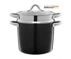 Silit Vitaliano Nero Nudeltopf mit Siebeinsatz 24 cm, Glasdeckel, Kochtopf hoch 8,5l, Silargan Funktionskeramik, Topf Induktion, schwarz
