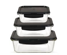 LOCK & LOCK Frischhaltedosen aus Glas mit Deckel, 3er Set eckig & groß - OVEN GLASS - Kühlschrank & Einfrieren - Auflaufform Backofen & Mikrowelle