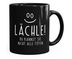 MoonWorks Kaffee-Tasse Spruch Lächle du Kannst Sie Nicht alle töten Tasse Büro Kollegen einfarbig schwarz Unisize