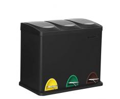 SONGMICS Mülleimer für die Küche, 3-in-1 Abfalleimer, 24 Liter, Mülltrennung, Treteimer aus Metall, Mülltrennsystem, robust, einfach zu reinigen, Stahl, schwarz LTB24BK