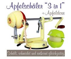Made for us - Profi Alu- Apfelschäler Apfelschneider Apfelentkerner Schälmaschine mit Apfeldose, 50er-Jahre Vanilla-Gelb