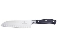 Victorinox Grand Maitre Santokumesser Kullenschliff, 17 cm Klinge, Geschmiedet, Edelstahl, Spülmaschinengeeignet, Geschenkbox, schwarz