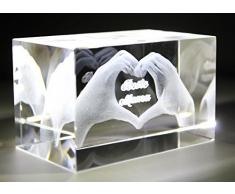 VIP-LASER 3D Glas Kristall mit Gravur I Herz aus zwei Händen I Text: Beste Mama! I Das tolle Geschenk zum Muttertag, Geburtstag Weihnachten