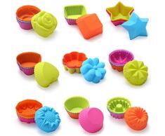 Mlying 36 Stück Silikon Backförmchen, Wiederverwendbare Muffinformen, Muffinförmchen Cupcakeförmchen Backförmchen Muffin Form Cupcake Förmchen, 9 Formen mit 4 Farben