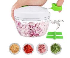 FEALING Ziebelschneider,520ml Gemüseschneider Zwiebel Zerkleinerer,Zerkleinerer mit 3 Edelstahlklingen,Multizerkleinerer mit Seilzug für Gemüse, Zwiebeln, Knoblauch, Nüsse, Kräuter oder Obst