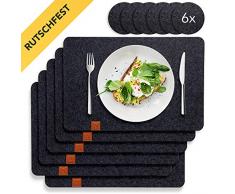 Lindenberg Living Tischset aus Filz mit Rutschfester Rückseite | 6 waschbare Platzsets und 6 Glasuntersetzer | Groß, abwischbar und abwaschbar| Waschmaschinen geeignet | Design Platzdeckchen
