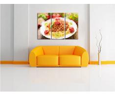 Spaghetti Bolognese auf dem Teller Kunst Pinsel Effekt 3-Teiler Leinwandbild 120x80 Bild auf Leinwand, XXL riesige Bilder fertig gerahmt mit Keilrahmen, Kunstdruck auf Wandbild mit Rahmen, gänstiger als Gemälde oder Ölbild, kein Poster oder Plakat