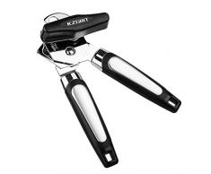 KZGRIT Dosenöffner, Sicherheits Edelstahl, Glatte Kante, Manuell Büchsenöffner Deckelöffner Kapselheber mit Rutschfest Griff und Ergonomischer Drehknopf für Ältlich mit Arthritis(Schwarz)