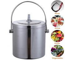 Slakr Eiseimer Eisbehälter Sektkühler Eiswürfelbehälter Mit Deckel Edelstahl Weinkühle Eiskübel Eiskühler Doppelwand-Isolierung Für Besonders Lange Kühlung 1 L, Silber