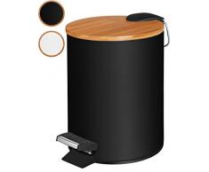 VMbathrooms 3L Kosmetikeimer in edlem schwarzem Design/Tretmülleimer mit Absenkautomatik (Soft Close) / Eleganter Eimer fürs Bad mit Innenbehälter und Bambus-Holzdeckel