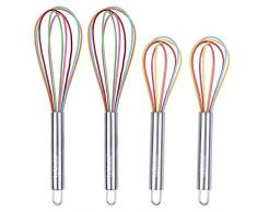 webake Schneebesen Silikon Set Ballonschneebesen aus Silikon und Edelstahl, Rührbesen für Kochen und Backen in Bunten Farben Länge 25,5cm (Groß) 22cm (Klein) 4 Stück