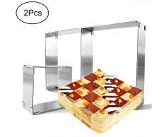 Tebery 2 Stück Backrahmen rechteckig verstellbar aus Edelstahl - Backform eckig für kleine und große Kuchen Torten und Pizza, zum Backen und Dekorieren