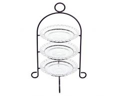 Etagere 3-stöckig aus Metall, mit Glastellern, Servierplatte, Gebäckschale