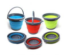 Set von 3 Premium Faltbarer Eimer, Tragbarer Haushaltsbehälter, 5 Liter - Putzeimer für Waschen, Haushalts-Reinigung, Outdoors, Fischen & Camping, Wohnmobil, Reise.
