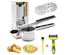 HOTLIKE Kartoffelpresse aus Edelstahl, Spätzlepresse 6 PCS Set, Professionelle Spätzlechef mit 3 Lochscheiben, Pinsel, Schäler, Presse Ricer für Kartoffelpüree, Obstsäfte, Gemüsebrei, Püree