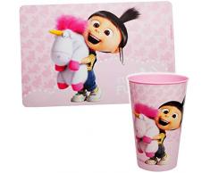 alles-meine.de GmbH 2 TLG. Set: Platzdeckchen + großer - Trinkbecher / Zahnputzbecher / Malbecher - Becher - Einhorn Fluffy & Agnes / Minions - BPA frei - 560 ml - Trinkglas aus ..