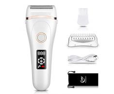 Elektrischer Rasierer Damen, Nass und Trocken Wiederaufladbar Elektrorasierer für Damen mit LED Anzeige, Körperhaarentfernung für Beinen Achseln Intimbereich Bikinizone, Schmerzfreier Damenrasierer