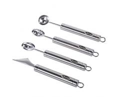 Newness 4 Stück Schnitzmesser Set, Kugelausstecher Melonenschneider Carving Schnitzwerkzeug Melonenausstecher, Edelstahl Melonenlöffel Schnitzmessern, Aushöhllöffel, Spülmaschinengeeignet
