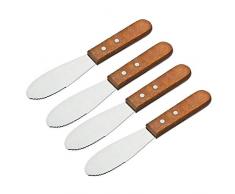 MINGZE 4 Stück Edelstahl Straight Edge Breite Butter Spreizer, Buttermesser Brötchenmesser, Deluxe Sandwich Frischkäse Würze Messer Set Küche Werkzeuge, Holzgriff, 21 * 3 * 1 cm