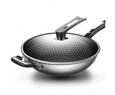 XXDTG Kochgeschirr Edelstahl Induktionswok Pan, mit ausgeglichenem Glasdeckel, Silber (Size : 32cm)
