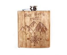 Holzflachmann Der Berg Ruft! | Flachmann mit Gravur | 7oz Taschenflasche
