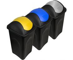 Stefanplast® 3X 60L Set Abfalleimer mit Schwingdeckel 68 x 41 x 41cm - Mülleimer Papierkorb Abfallbehälter Restmüll Müllbehälter Mülltrennung Mülltrennsystem Abfalltrennsystem
