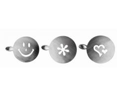 Ibili Accesorios Milchschaum Dekoration-Set für Milchschaum auf Kaffee, Cappuccino, 3-teilig (Gesicht, Herz, Blume)