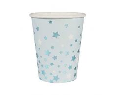 InviteMe 10 Starlight Papp-Becher mit metallisch glänzenden Sternen in Hellblau und Weiß