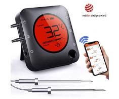 BFOUR Bluetooth Grillthermometer, Digital Funk BBQ Thermometer mit 2 Sonden Fleischthermometer Bratenthermometer 2 Temperaturfühlern mit Alarm Geschenk für Küche,Ofen, Fleisch und Flüssigkeit