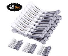 Yoassi 48er Set Premium Stabile Wäscheklammern in 2 Farben, mit Soft-Grip und Hochwertiger Innenliegender Feder, Bruchsicher Wetterfest 5x3cm Weiß+Grau