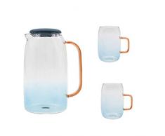 Glaskalter Kessel, hohe Temperaturbeständigkeit, großes Fassungsvermögen, Saftkrug, Rotweinkrug, Haushaltskaltwasserflasche + 2-Wasser-Becherset -1400MLCoole Teekanne,-1400ML